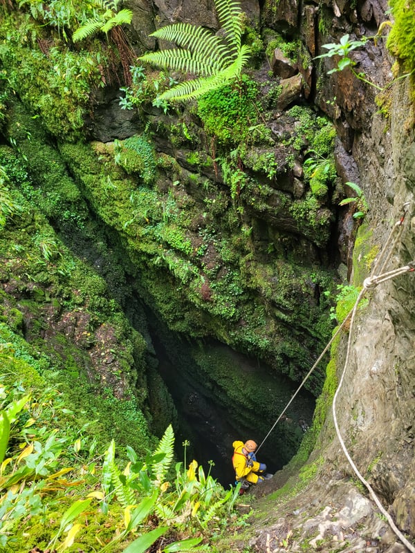 Caver abseiling down Death's Head Hole