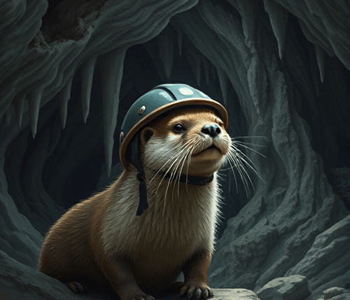 An AI Generated image of an Otter in a cave.